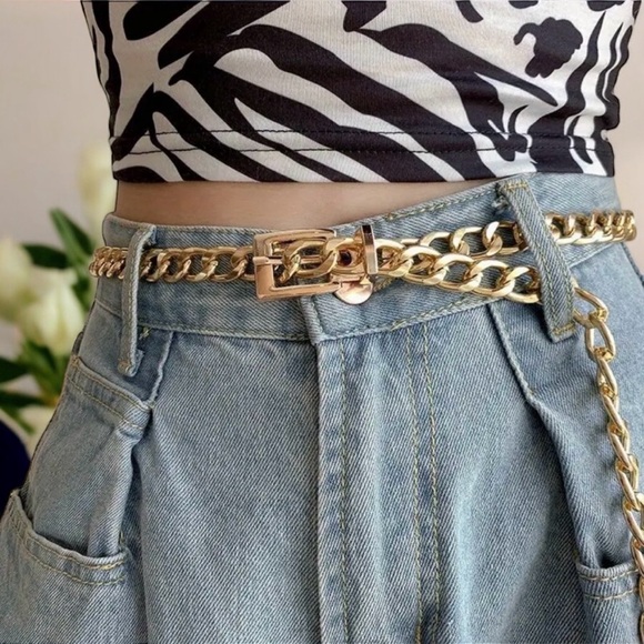 Stylish Gold Plated Chain Belt‎ Simple Casual Metal Waist Chain Adjustable - Picture 8 of 12